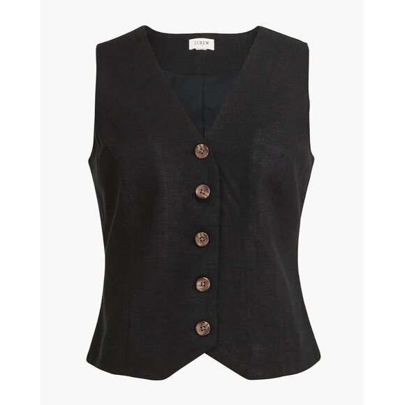 J Crew Factory Womens Size 00 Button Front Linen Blend Vest in Black $89 046 - Picture 2 of 8